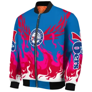 customized philadelphia 76ers winged blaze blue white bomber jacket best selling