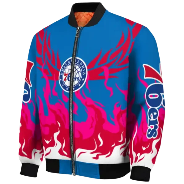 customized philadelphia 76ers winged blaze blue white bomber jacket best selling