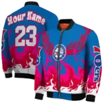 customized philadelphia 76ers winged blaze blue white bomber jacket best selling