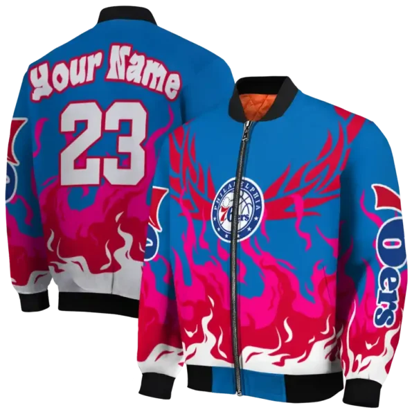 customized philadelphia 76ers winged blaze blue white bomber jacket fashion forward