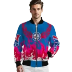 customized philadelphia 76ers winged blaze blue white bomber jacket best selling