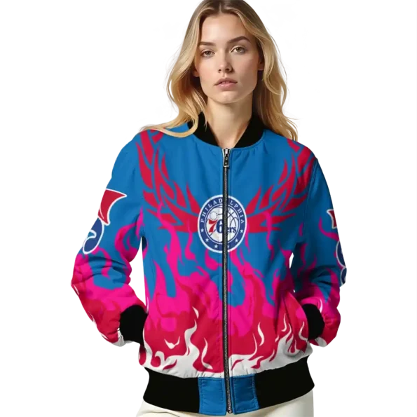 customized philadelphia 76ers winged blaze blue white bomber jacket latest model