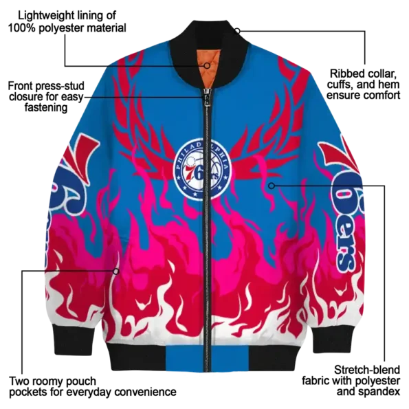 customized philadelphia 76ers winged blaze blue white bomber jacket new arrival