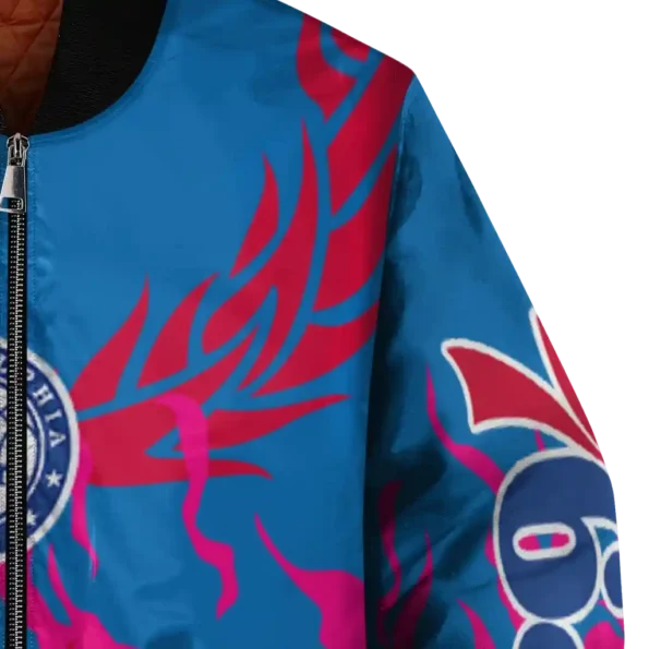 customized philadelphia 76ers winged blaze blue white bomber jacket premium grade