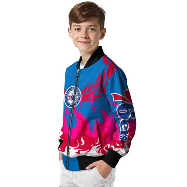 customized philadelphia 76ers winged blaze blue white bomber jacket trendy
