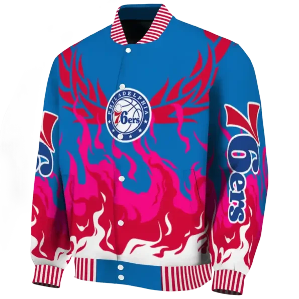 customized philadelphia 76ers winged blaze blue white varsity jacket best selling.webp