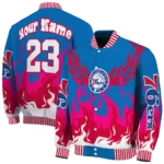 customized philadelphia 76ers winged blaze blue white varsity jacket best selling.webp