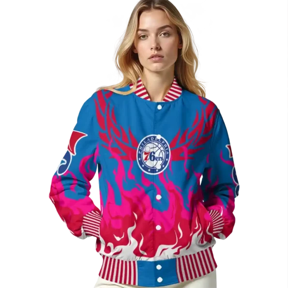 customized philadelphia 76ers winged blaze blue white varsity jacket latest model.webp