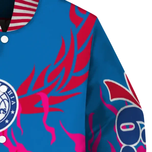 customized philadelphia 76ers winged blaze blue white varsity jacket premium grade.webp