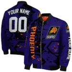 customized phoenix suns hexagon cluster purple black bomber jacket best selling