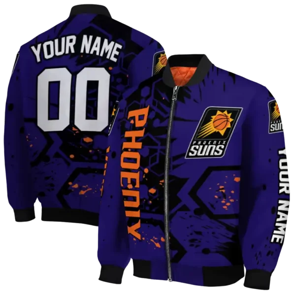 customized phoenix suns hexagon cluster purple black bomber jacket fashion forward