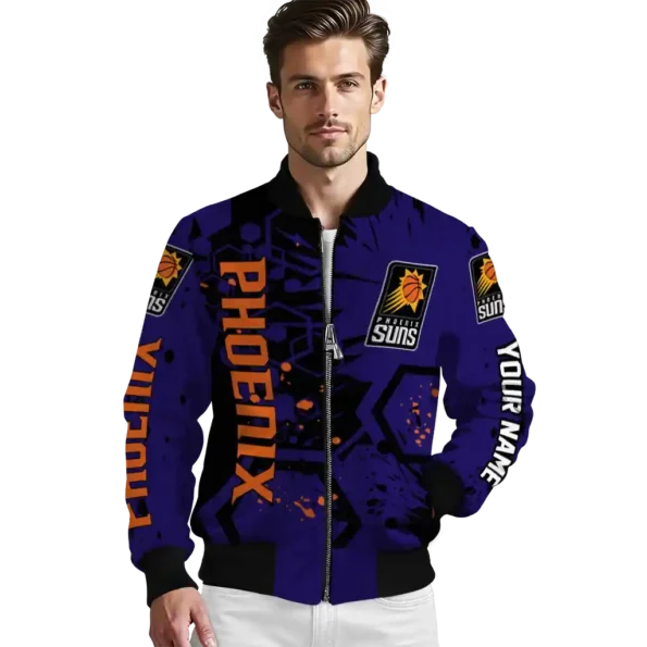 customized phoenix suns hexagon cluster purple black bomber jacket high quality