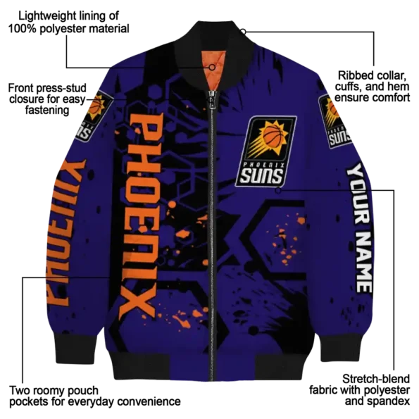 customized phoenix suns hexagon cluster purple black bomber jacket new arrival