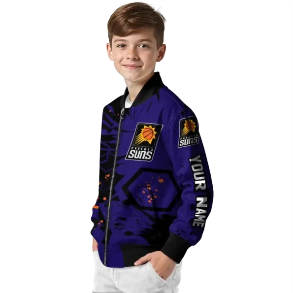 customized phoenix suns hexagon cluster purple black bomber jacket trendy