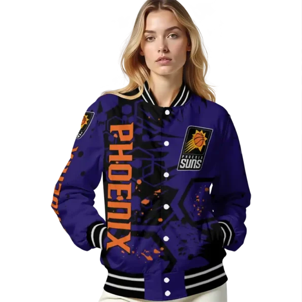 customized phoenix suns hexagon cluster purple black varsity jacket latest model.webp