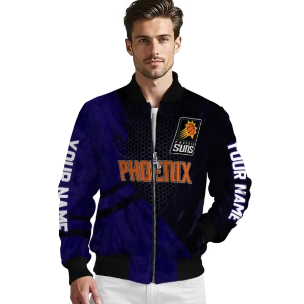 customized phoenix suns hexagon mesh purple black bomber jacket high quality