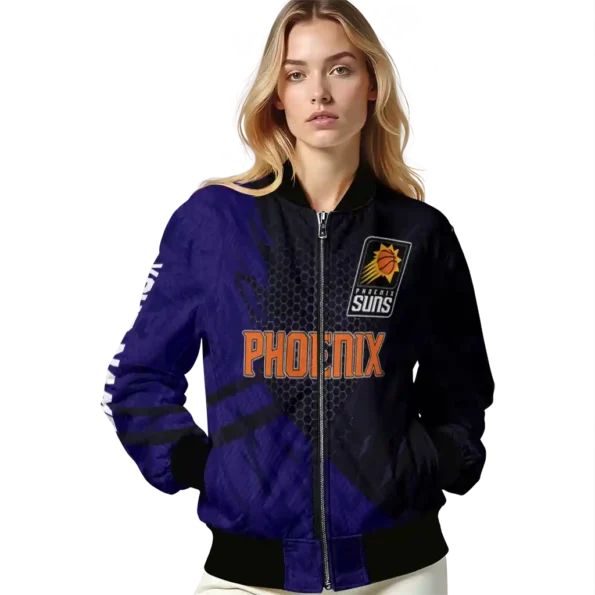 customized phoenix suns hexagon mesh purple black bomber jacket latest model