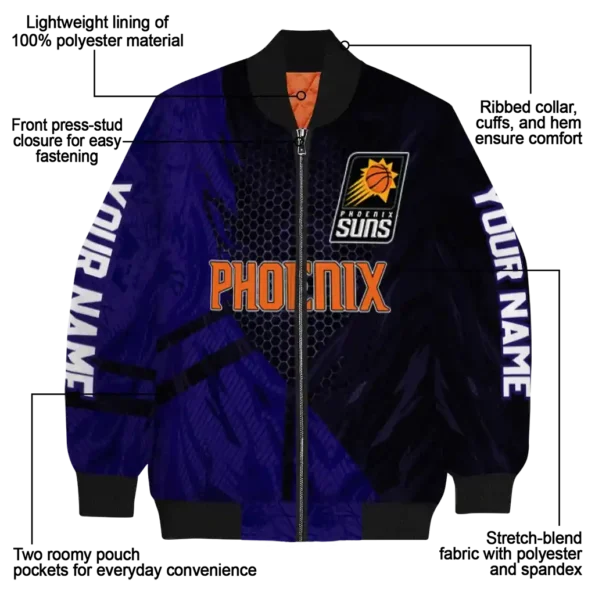 customized phoenix suns hexagon mesh purple black bomber jacket new arrival