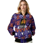 customized phoenix suns pyramid shapes purple bomber jacket best selling