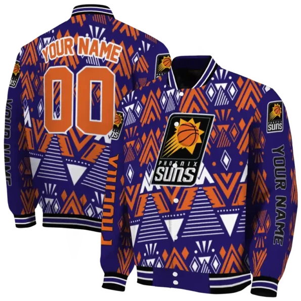 customized phoenix suns pyramid shapes purple varsity jacket fashion forward.webp