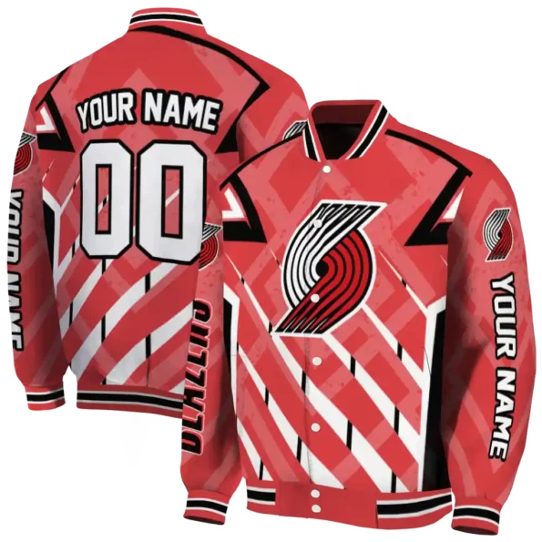 customized portland trail blazers chevron angles red varsity jacket fashion forward.webp