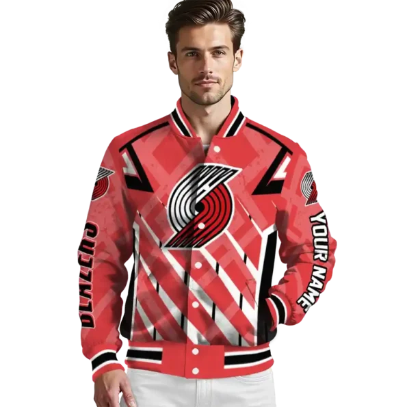 customized portland trail blazers chevron angles red varsity jacket high quality.webp