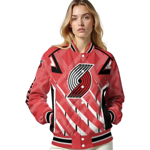 customized portland trail blazers chevron angles red varsity jacket latest model.webp