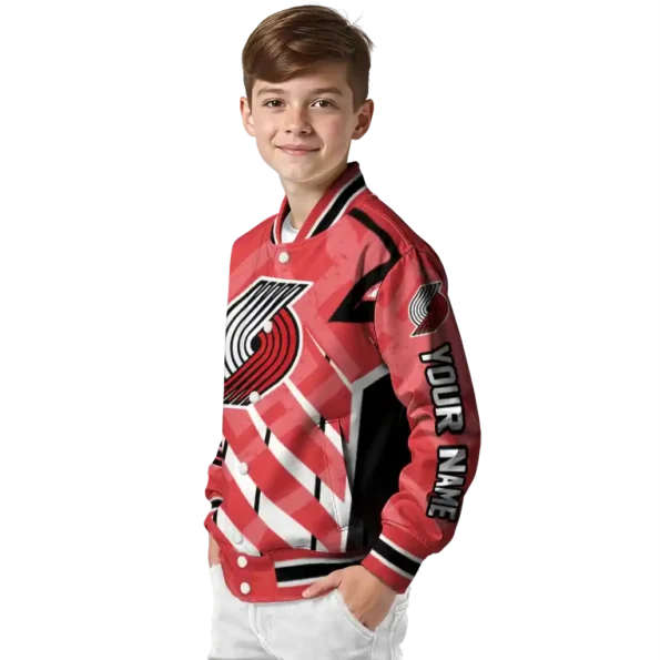 customized portland trail blazers chevron angles red varsity jacket trendy.webp