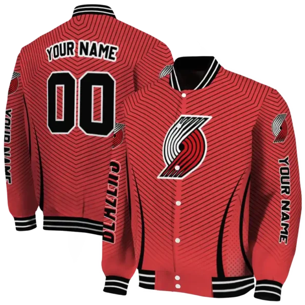 customized portland trail blazers chevron arrow red varsity jacket fashion forward.webp