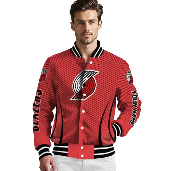 customized portland trail blazers chevron arrow red varsity jacket high quality.webp