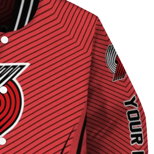 customized portland trail blazers chevron arrow red varsity jacket premium grade.webp