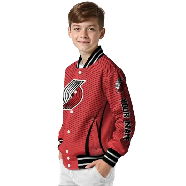 customized portland trail blazers chevron arrow red varsity jacket trendy.webp
