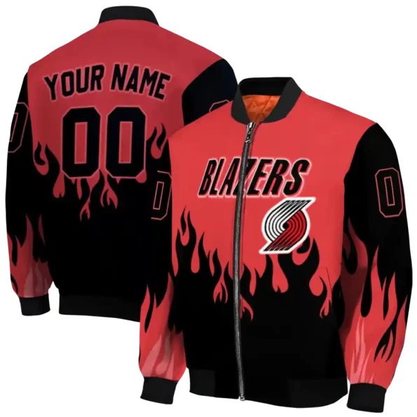 customized portland trail blazers flame border red black bomber jacket fashion forward
