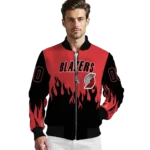 customized portland trail blazers flame border red black bomber jacket best selling