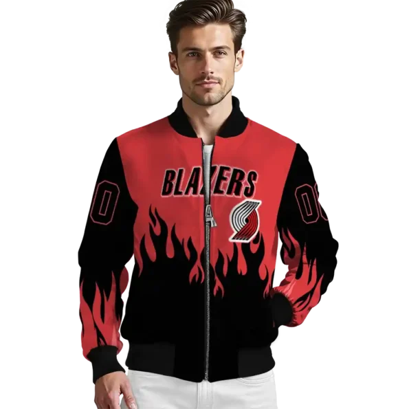 customized portland trail blazers flame border red black bomber jacket high quality