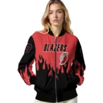 customized portland trail blazers flame border red black bomber jacket best selling