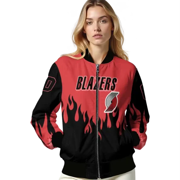 customized portland trail blazers flame border red black bomber jacket latest model