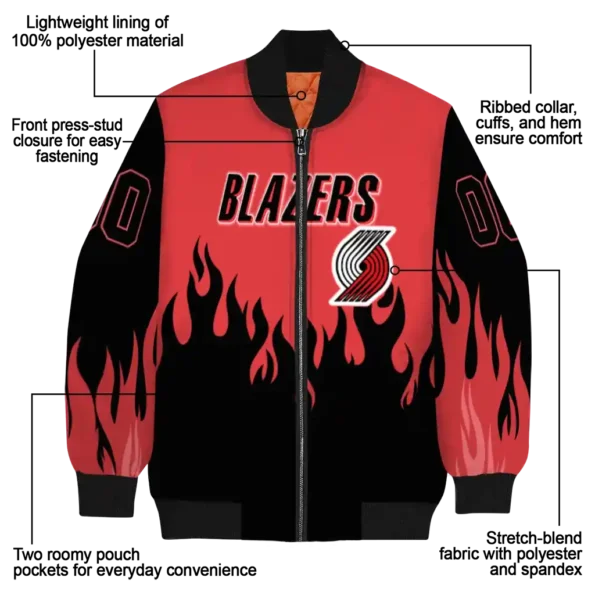 customized portland trail blazers flame border red black bomber jacket new arrival