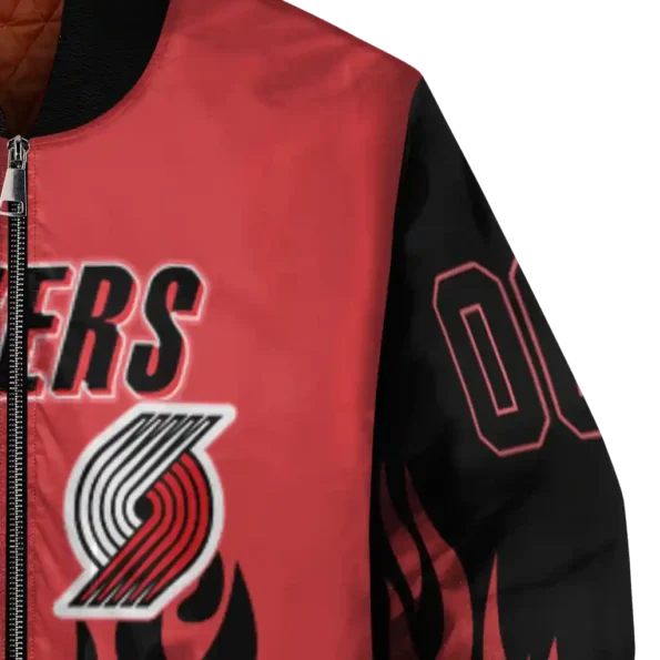 customized portland trail blazers flame border red black bomber jacket premium grade