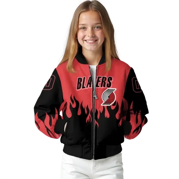 customized portland trail blazers flame border red black bomber jacket top rated