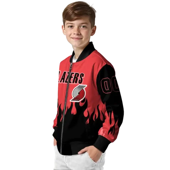 customized portland trail blazers flame border red black bomber jacket trendy