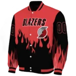 customized portland trail blazers flame border red black varsity jacket best selling.webp
