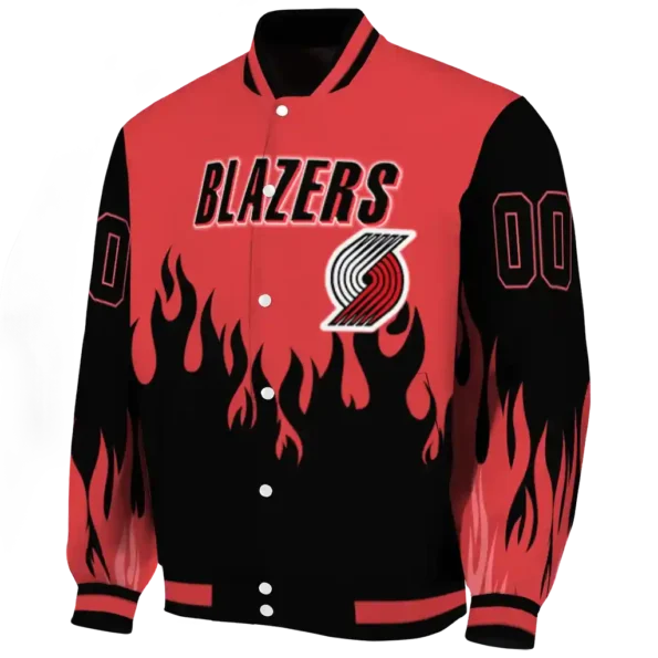 customized portland trail blazers flame border red black varsity jacket best selling.webp