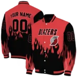 customized portland trail blazers flame border red black varsity jacket best selling.webp
