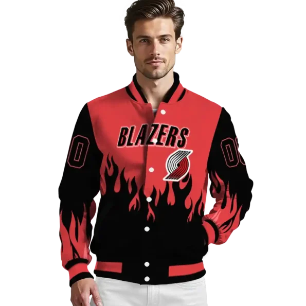 customized portland trail blazers flame border red black varsity jacket high quality.webp