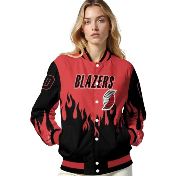 customized portland trail blazers flame border red black varsity jacket latest model.webp