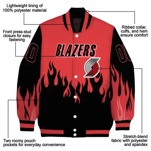 customized portland trail blazers flame border red black varsity jacket new arrival.webp