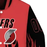customized portland trail blazers flame border red black varsity jacket best selling.webp