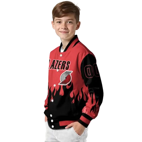 customized portland trail blazers flame border red black varsity jacket trendy.webp