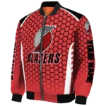 customized portland trail blazers hexagon grid red bomber jacket best selling